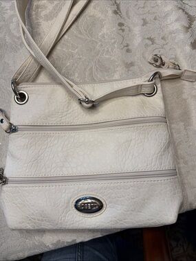 Rosetti Cream Textured Crossbody Bag with Silver Hardware